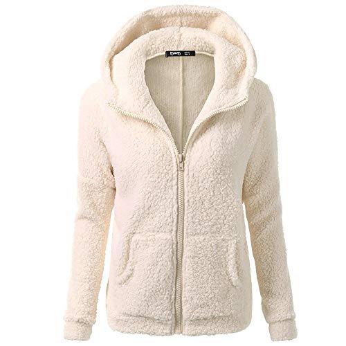 Cocila Fleecejacke Damen Fleecemantel Teddyjacke Langarm Plüschmantel Bequeme Wintermantel Übergangsjacke Einfarbige Kapuzenjacke Sweatjacke Warm Jacke von Cocila