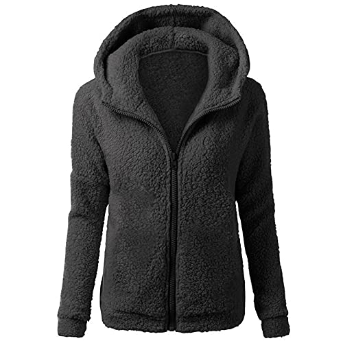 Cocila Fleecejacke Damen Fleecemantel Teddyjacke Langarm Plüschmantel Bequeme Wintermantel Übergangsjacke Einfarbige Kapuzenjacke Sweatjacke Warm Jacke von Cocila