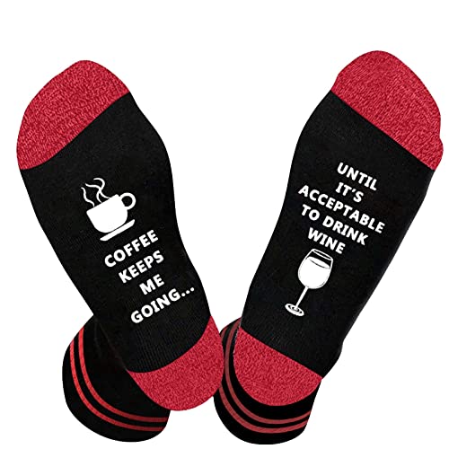 Cocila Herren Damen Socken Weihnachten Unisex Coffee Keeps Ne Going Druck Farbblock Buchstaben Thermische Gemütliche Warme Hausschuhe Weiche Dicke Sneaker (A, One Size) Weiss 35-38 39 35-38 von Cocila