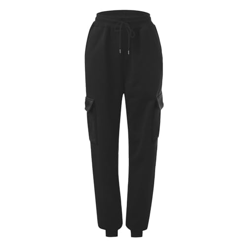 Cocila Jogginghose Damen Baumwolle Trainingshose Lang Freizeithose Sporthose mit Cinch-Bottom und Taschen Sweatpants Weites Bein Freizeithose mit Elastischem Kordelzug von Cocila