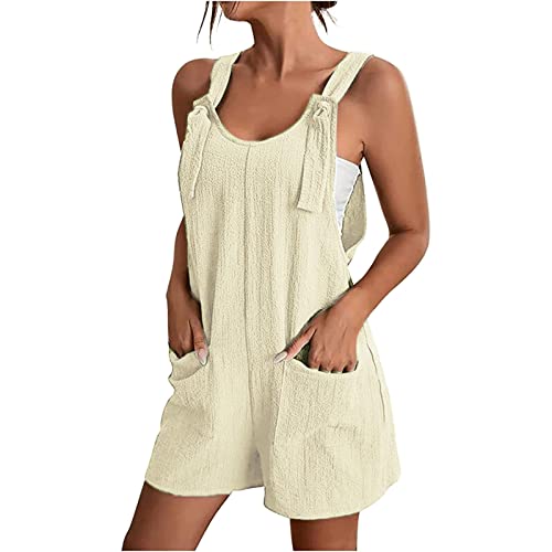 Cocila Jumpsuit Damen Sommer Einfarbig Ärmellos Locker Passform Latzhosen U-Ausschnitt Unten Strampler Overall Damen Atmungsaktiv Latzhose von Cocila