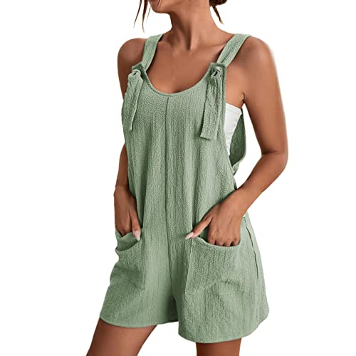 Cocila Jumpsuit Damen Sommer Einfarbig Ärmellos Locker Passform Latzhosen U-Ausschnitt Unten Strampler Overall Damen Atmungsaktiv Latzhose von Cocila