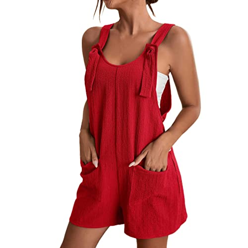 Cocila Jumpsuit Damen Sommer Einfarbig Ärmellos Locker Passform Latzhosen U-Ausschnitt Unten Strampler Overall Damen Atmungsaktiv Latzhose von Cocila