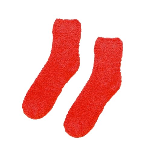 Cocila Lustige Socken Flauschige Gemütliche Slipper-Socken Für Damen Warme Weiche Winter-Plüsch-Schlafsocken Mit Der Roten Nase Sportsocken 39-42 Herren 43-46 Tennissocken Rot Einheitsgröße von Cocila