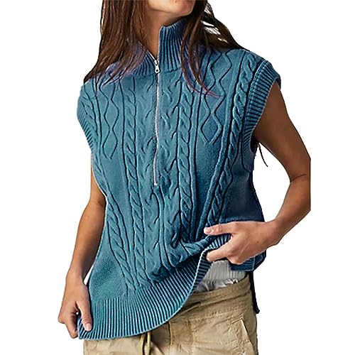 Cocila Pullunder Damen Ärmellos High Neck Stricken Pullunder Tank Top Weste Strick Casual Pullunder Business Sweater Sweat Pullunder Herbst Freizeit Tops von Cocila