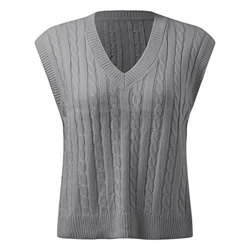 Cocila Pullunder Damen Ärmellos V Ausschnitt Strickweste Tank Top Weste Strick Casual Pullunder Sweater Weste Sweatshirt Herbst Freizeit Tops von Cocila