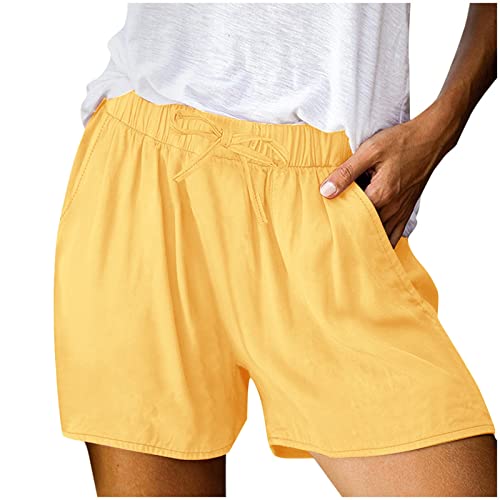 Cocila Shorts Damen Sommer Einfarbige Damenhose Locker Passform Hosen Hohe Taille Straight Bein Short Gummiband Kordelzug Strandshort von Cocila