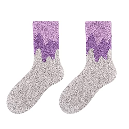 Cocila Socken Herren Damen Fuzzy-Socken Für Hausschuhe Winter Flauschige Kabine Warmes Weiches Korallen- Bequeme Wellen-Print Mittlere Heimsocken Witzige B Einheitsgröße Baumwolle Tennissocken von Cocila