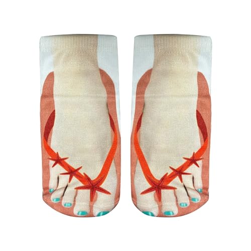 Cocila Socken Herren Damen Mit 3D-Muster Und Maniküre-Aufdruck, Flip-Flop, Lustige Versteckte Laufsocken Für Damen, Personalisierbar, Niedrig Geschnittener Barfuß (Orange, Onesize) 39-42 von Cocila