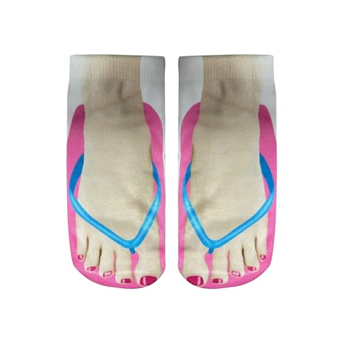 Cocila Socken Herren Damen Mit 3D-Muster Und Maniküre-Aufdruck, Flip-Flop, Lustige Versteckte Laufsocken Für Damen, Personalisierbar, Niedrig Geschnittener Barfuß (Pink, Onesize) Weisse 35-38 von Cocila