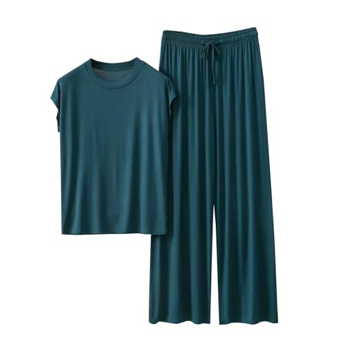 Cocila Sommer Schlafanzug Damen Pyjamas Set Kurzarm Nachtwäsche Set Casual Zweiteiliger mit Lang Pyjamahose und Shirt Licht und Ausschreibung Elastischer Bund Sleepwear Cocila Sommer Schlafanzug Damen Pyjamas Set Kurzarm Nachtwäsche Set Casual Zweiteiliger mit Lang Pyjamahose und Shirt Licht und Ausschreibung Elastischer Bund Sleepwear von Cocila