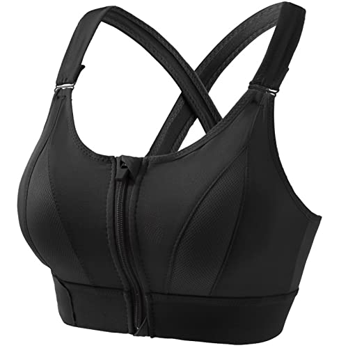 Cocila Sport BH Damen Einfarbige Unterwäsche V Ausschnitt Sport BH Push Up Reißverschluss Oberteil Gepolstertes Rückenfrei Gym Bra von Cocila