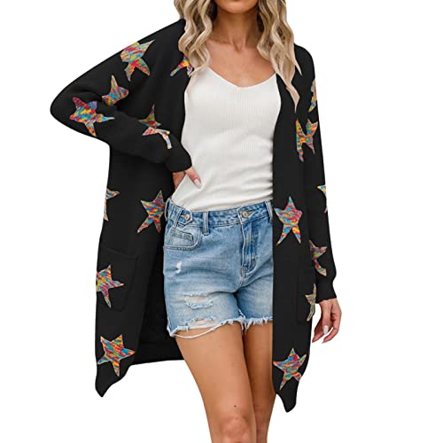 Cocila Strickjacke Damen Mantel Strickjacken Plus Größe Cardigan Warm Strickpullover Star Print Langarm Strickmantel Wintermode Outwear Pullover Tops Kleid von Cocila