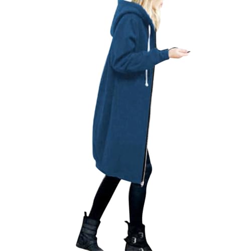 Cocila Sweatjacke Damen Lang mit Kapuze Fleecejacke Herbst Winter Übergangsjacke Casual Einfarbig Kapuzenpullover Langarm Oversized Hoodie Kapuzenjacke mit Reißverschluss und Taschen von Cocila