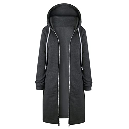 Cocila Sweatjacke Damen Lang mit Kapuze Fleecejacke Herbst Winter Übergangsjacke Casual Einfarbig Kapuzenpullover Langarm Oversized Hoodie Kapuzenjacke mit Reißverschluss und Taschen von Cocila