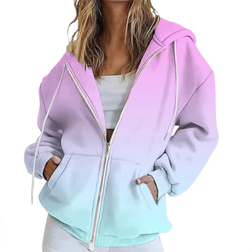 Cocila Sweatjacke Damen mit Kapuze Hoodie Damen Oversize Kapuzenpullover Langarm Sweatshirt Reißverschluss Kapuzenjacke Leichte Casual Übergangsjacke Herbst Winter von Cocila