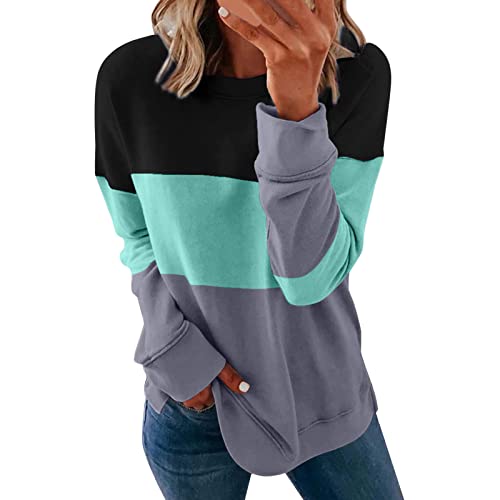 Cocila Sweatshirt Damen Lässige Langarm Pullover ohne Kapuze Rundhals Warm Pulli Oversized Streifen Tunika Bequeme Langarmshirts Herbst Winter Bluse Tops T Shirt Sport von Cocila