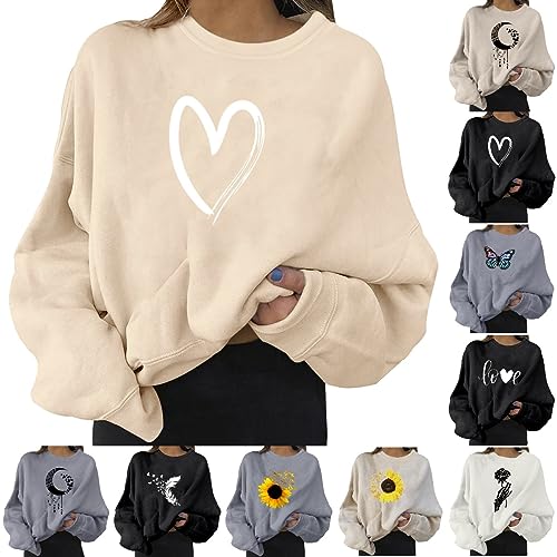 Cocila Sweatshirt Damen Vintage Pullover Langarm Freizeit T Shirts Rundhals Bauchfrei Warm Pulli Oversized Bequem Tunika Langarmshirts Herbst Winter Bluse Sport Tops Bedruckte Oberteil von Cocila