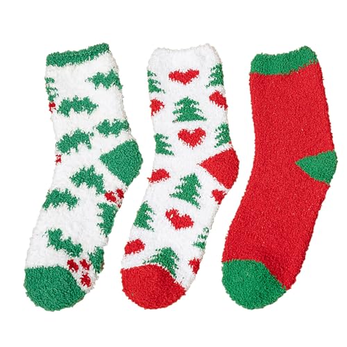 Cocila Thermosocken Damen Herren 3 Paar Weihnachtliche Flauschsocken Für Damen, Zuhause, Lässige Schlafsocken Größe 6 Bis 9, Warme, Gemütliche Slipper-Socken, Flauschige Warme (Green, One Size) von Cocila