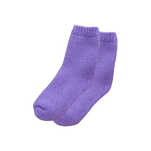 Cocila Thermosocken Damen Herren - Und Wintersocken Aus Schwerer Wolle Einfarbig Mittlere Röhrensocken Dicke Warme Socken Strümpfe Flauschige Handtuchsocken Lila Einheitsgröße 43-46 Lang von Cocila