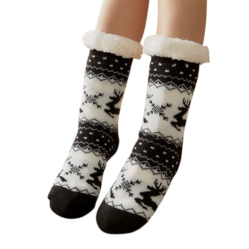 Cocila Warme Socken Damen Herren Winter-Gefütterte Wollsocken Mit Lammmotiv Gemütlich Schwer Thermo-Stiefelsocken Flauschige Bodenfreie Für Männer Und Frauen 17 Weiße Schwarz Einheitsgröße 39 von Cocila