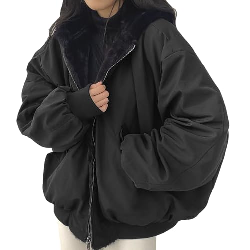 Cocila Winterjacke Damen Wintermantel Zip Übergangsjacke Langarm Bomberjacke Warm Fleece Gefütterter Doppelseitige Winter Mantel Jacke Outdoorjacke von Cocila