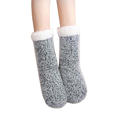 Cocila Wintersocken Herren Damen Bodensocken Erwachsene Schneesocken Schlafsocken Teppichsocken Und Winter Zuhause Warme Verdickte Plüschhausschuhe Socken Gestreifte (Grey, One Size) von Cocila