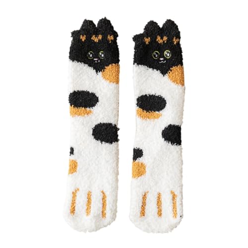 Cocila Wintersocken Herren Damen Flauschige Katzensocken, Flauschige, Gemütliche Slipper-Socken, Winter-Schlafsocken Mit Katzenmuster, Für Frauen Und Mädchen, Geschenke Wolle Socken (D, One von Cocila