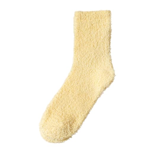 Cocila Wintersocken Herren Damen Fuzzy Cozy Slipper Socken Warme Weiche Winter Plüsch Hause Schlafsocken Lustige Lange Sportsocken Weiß Baumwolle 39-42 Tennissocken 35-38 Gelb Einheitsgröße von Cocila