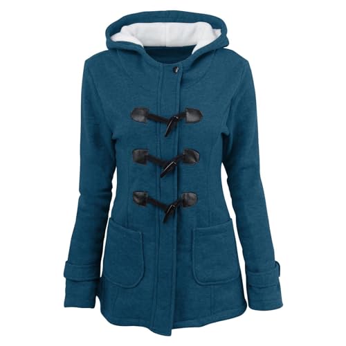 Cocila Wolljacke Damen Jacke Winter Zweireiher Midi Länge Hupenknöpfe Winterjacke Lose Jacke Dufflecoat Wollmantel Warm Parka Elegant Mantel mit Kapuze von Cocila