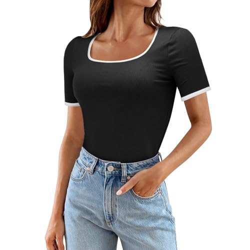 Day Prime 2025 Angebote Bluse Damen Sommer Bunt Damen Kurzarm Spitzenrüschen Shirt Strandkleidung Damen Shirt Lindgruen Damen Spitzentop Damen Schwarz Meine Bestellung Anzeigen von Cocila