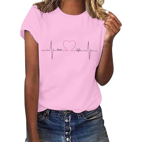 Same Day Angebote Sale Outdoor Blusen & T-Shirts Für Damen Weißes T-Shirt Mit Schrift Rotes Oberteil Damen Rosa Shirt Damen Elegant Top Schulterfrei Damen Damenbekleidung Sale Marken Sommer von Cocila