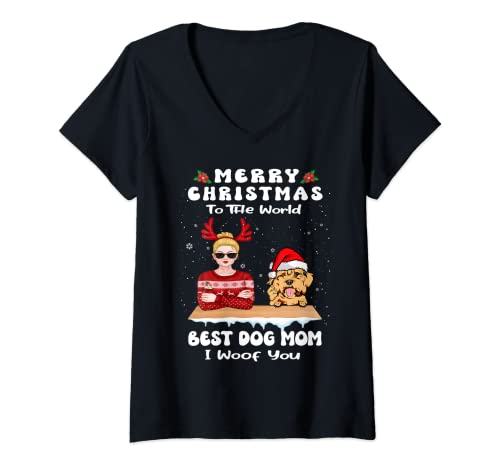 Damen Cockapoo Christmas To The World Best Dog Mom Funny Xmas T-Shirt mit V-Ausschnitt von Cockapoo Dog Christmas Funny Xmas