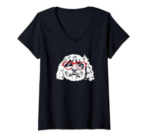 Damen Cockapoo Dog Owner Herzbrille Cockapoo T-Shirt mit V-Ausschnitt Damen Cockapoo Dog Owner Herzbrille Cockapoo T-Shirt mit V-Ausschnitt von Cockapoo Gifts & Cockapoo Dog Accessories