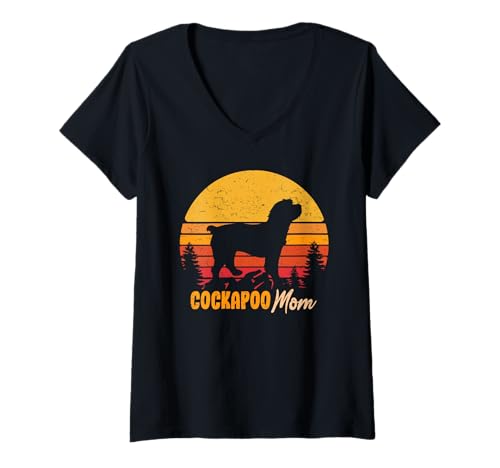 Damen Kakadu Mama Mama Vintage Retro-Hund Frauengeschenk T-Shirt mit V-Ausschnitt Damen Kakadu Mama Mama Vintage Retro-Hund Frauengeschenk T-Shirt mit V-Ausschnitt von Cockapoo Mom Gifts