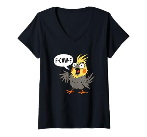 Damen F-CAW-F, Angry Nymphensittich, Screm, Vogelliebhaber Humor T-Shirt mit V-Ausschnitt Damen F-CAW-F, Angry Nymphensittich, Screm, Vogelliebhaber Humor T-Shirt mit V-Ausschnitt von Cockatiel Science
