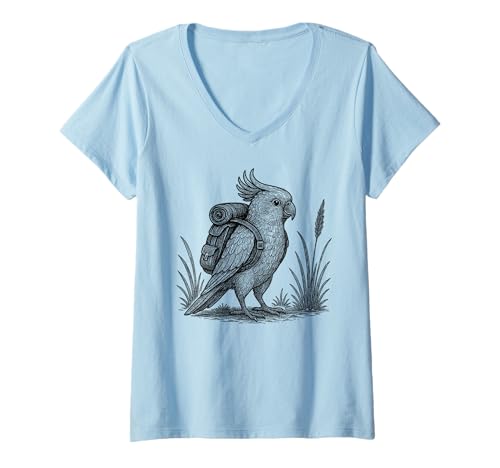 Damen Wandern Kakadu Rucksackreisen Natur Tier Vogelliebhaber T-Shirt mit V-Ausschnitt Damen Wandern Kakadu Rucksackreisen Natur Tier Vogelliebhaber T-Shirt mit V-Ausschnitt von Cockatoo Hiker Trekking Hike Merch.