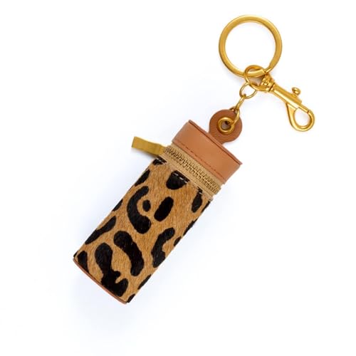 Cockatoo Nappa Leaeher Reißverschluss Lippenstift Etui mit Schlüsselring Chapstick Halter Schlüsselanhänger, Leopard/Rosa, Art Deco von Cockatoo