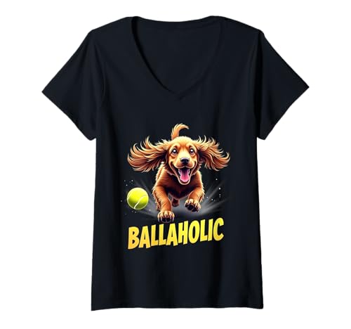 Damen Lustiger Ballaholic Cocker Spaniel Dog Chasing Ball T-Shirt mit V-Ausschnitt Damen Lustiger Ballaholic Cocker Spaniel Dog Chasing Ball T-Shirt mit V-Ausschnitt von Cocker Spaniel Fun Designs