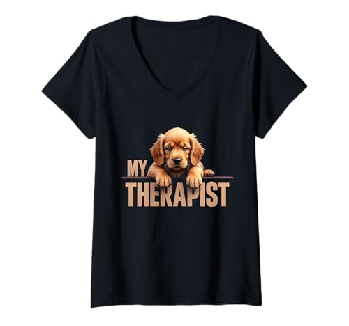 Damen Lustiger Cockie-Welpe, Mein therapeutischer CockerSpaniel-Hund T-Shirt mit V-Ausschnitt Damen Lustiger Cockie-Welpe, Mein therapeutischer CockerSpaniel-Hund T-Shirt mit V-Ausschnitt von Cocker Spaniel Fun Designs