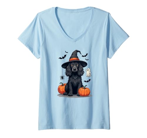 Damen CockerSpaniel-Hund, Halloween-Motiv, Schwarz T-Shirt mit V-Ausschnitt Damen CockerSpaniel-Hund, Halloween-Motiv, Schwarz T-Shirt mit V-Ausschnitt von Cocker Spaniel Gifts by Thea