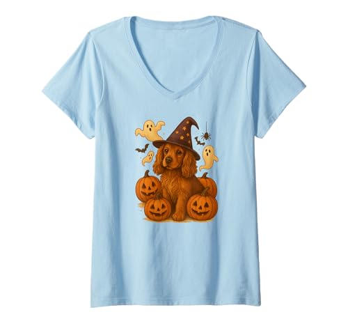 Damen Halloween-Themed Cocker Spaniel Hund T-Shirt mit V-Ausschnitt Damen Halloween-Themed Cocker Spaniel Hund T-Shirt mit V-Ausschnitt von Cocker Spaniel Gifts by Thea