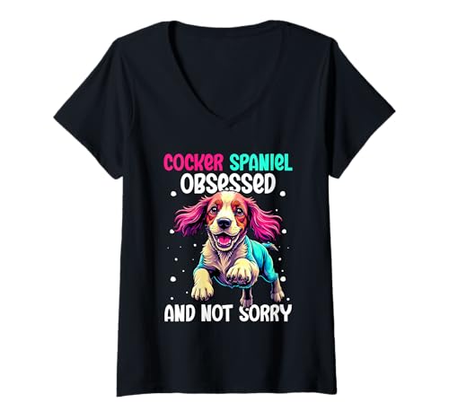 Damen Cocker Spaniel Hund T-Shirt mit V-Ausschnitt Damen Cocker Spaniel Hund T-Shirt mit V-Ausschnitt von Cocker Spaniel Gifts for Men and Women