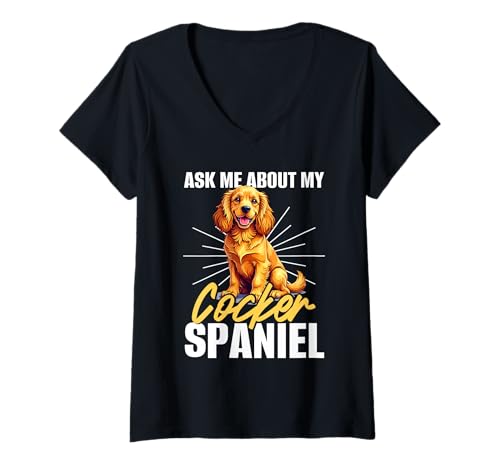 Damen Cocker Spaniel Hund T-Shirt mit V-Ausschnitt von Cocker Spaniel Gifts for Men and Women