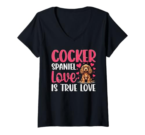 Damen Cocker Spaniel Hund T-Shirt mit V-Ausschnitt Damen Cocker Spaniel Hund T-Shirt mit V-Ausschnitt von Cocker Spaniel Gifts for Men and Women