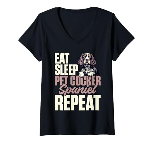 Damen Cocker Spaniel Hund T-Shirt mit V-Ausschnitt Damen Cocker Spaniel Hund T-Shirt mit V-Ausschnitt von Cocker Spaniel Gifts for Men and Women
