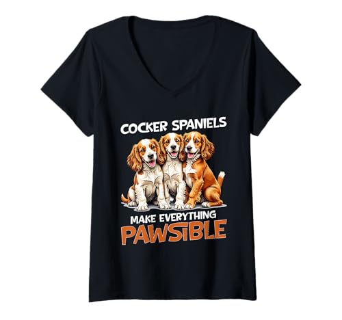 Damen Cocker Spaniel Hund T-Shirt mit V-Ausschnitt Damen Cocker Spaniel Hund T-Shirt mit V-Ausschnitt von Cocker Spaniel Gifts for Men and Women