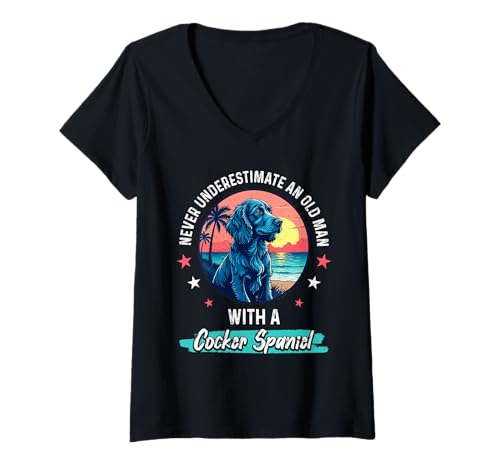Damen Cocker Spaniel Hund T-Shirt mit V-Ausschnitt von Cocker Spaniel Gifts for Men and Women
