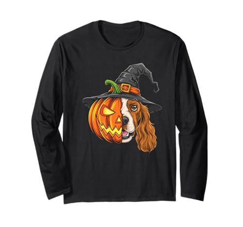 Cocker Spaniel Kürbis Jack O Laterne Halloween Herren Damen Langarmshirt von Cocker Spaniel Lovers Halloween Pumpkin Outfits