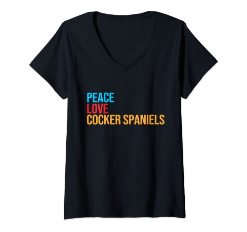 Damen Cocker Spaniel T-Shirt Peace Love Cocker Spaniel T-Shirt mit V-Ausschnitt von Cocker Spaniel Tee Shirt